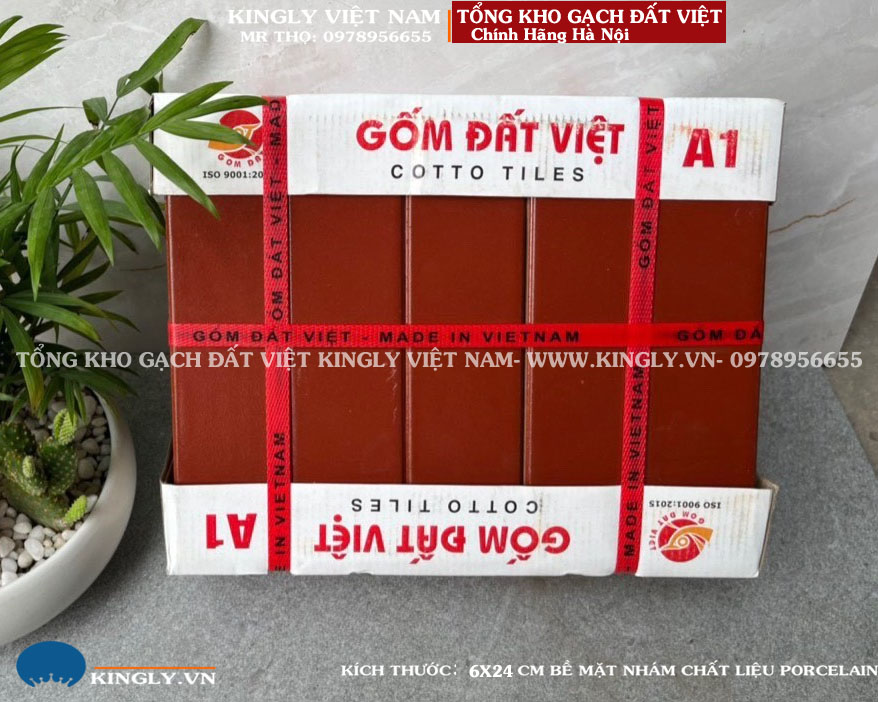 Gạch Thẻ 6x24 đỏ tráng men đất Việt Loại A1